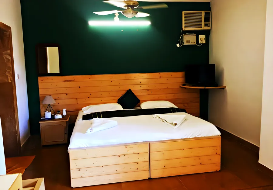 The green room: the bed and the painted wall